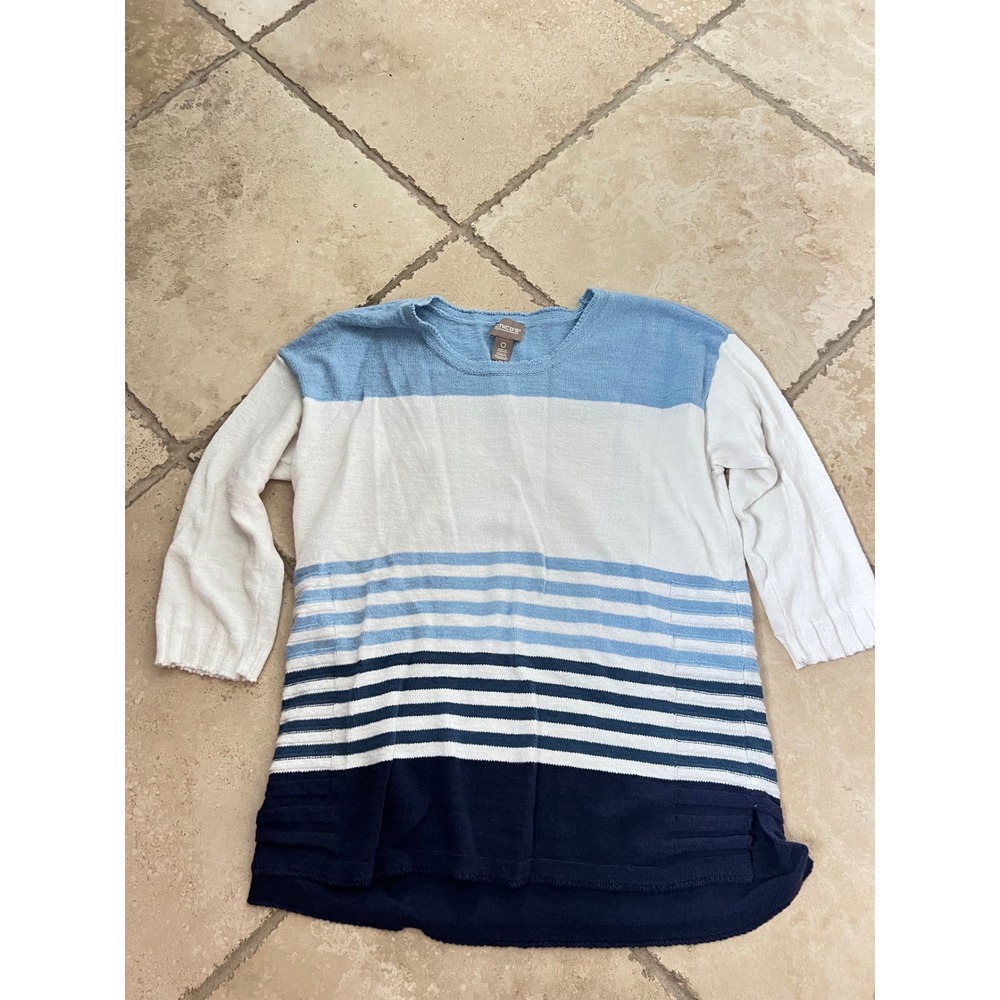 Chico's Blue White Striped Colorblock Knit Sweater 3/4 Sleeve Size 0 Small